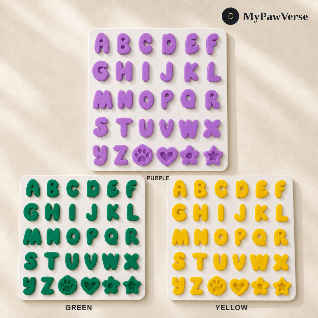 Complete A to Z letters and symbols in Purple, Green and Yellow