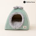 BowHaven sage green plush bow cat cave
