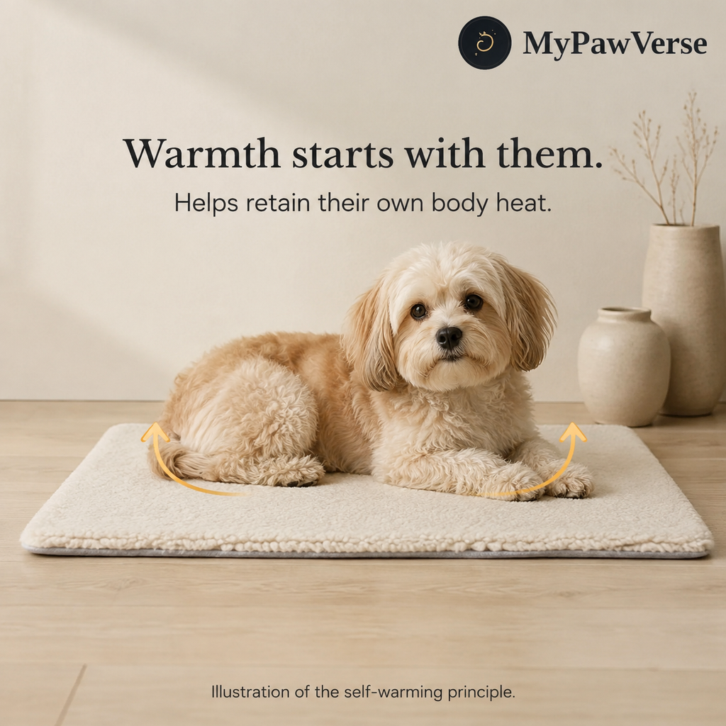 Illustration showing how CozyReflect helps retain a pet’s own body warmth