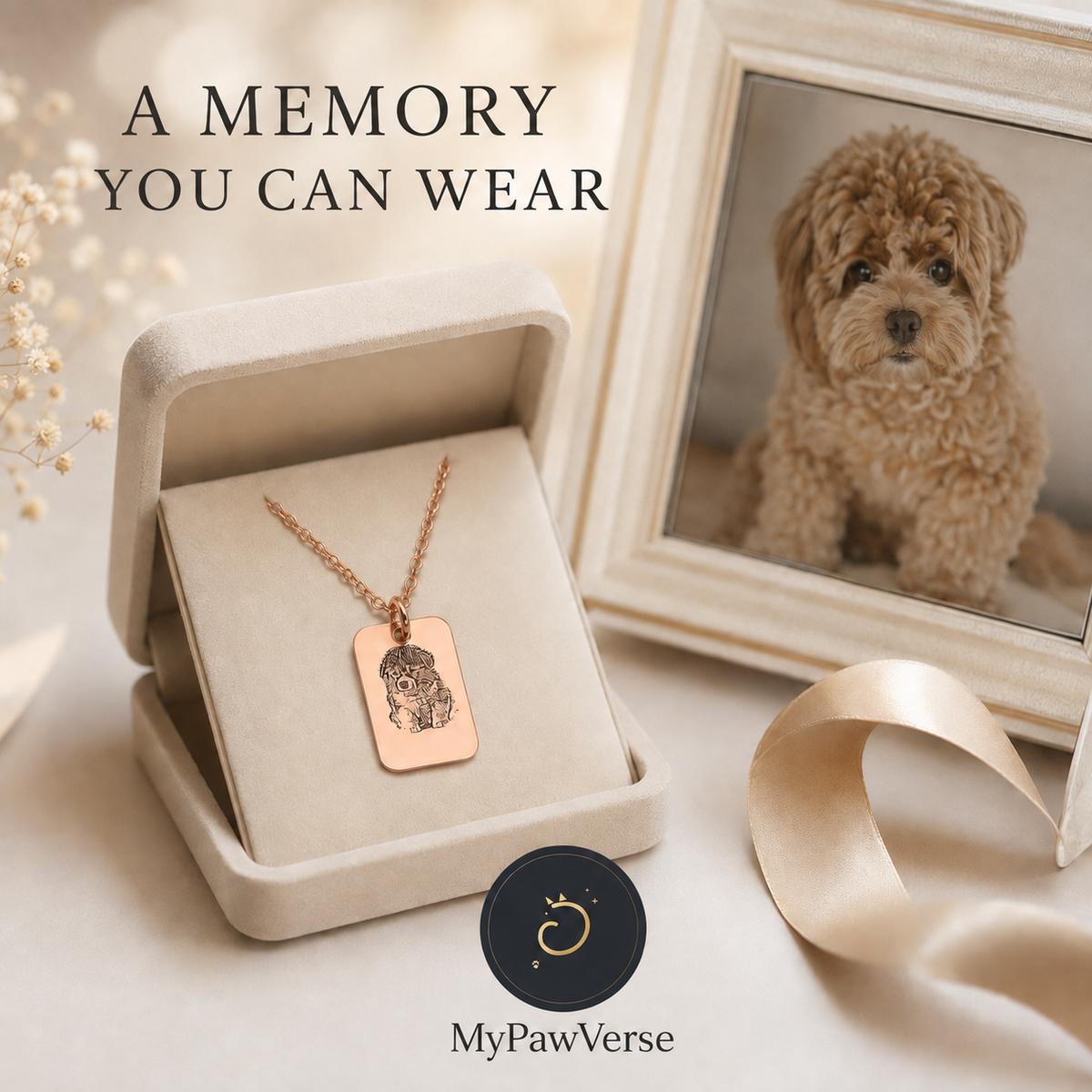 Rose Gold pet photo necklace displayed as a meaningful pet lover gift