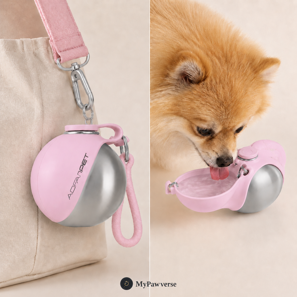 Portable bottle clipped and open for drinking