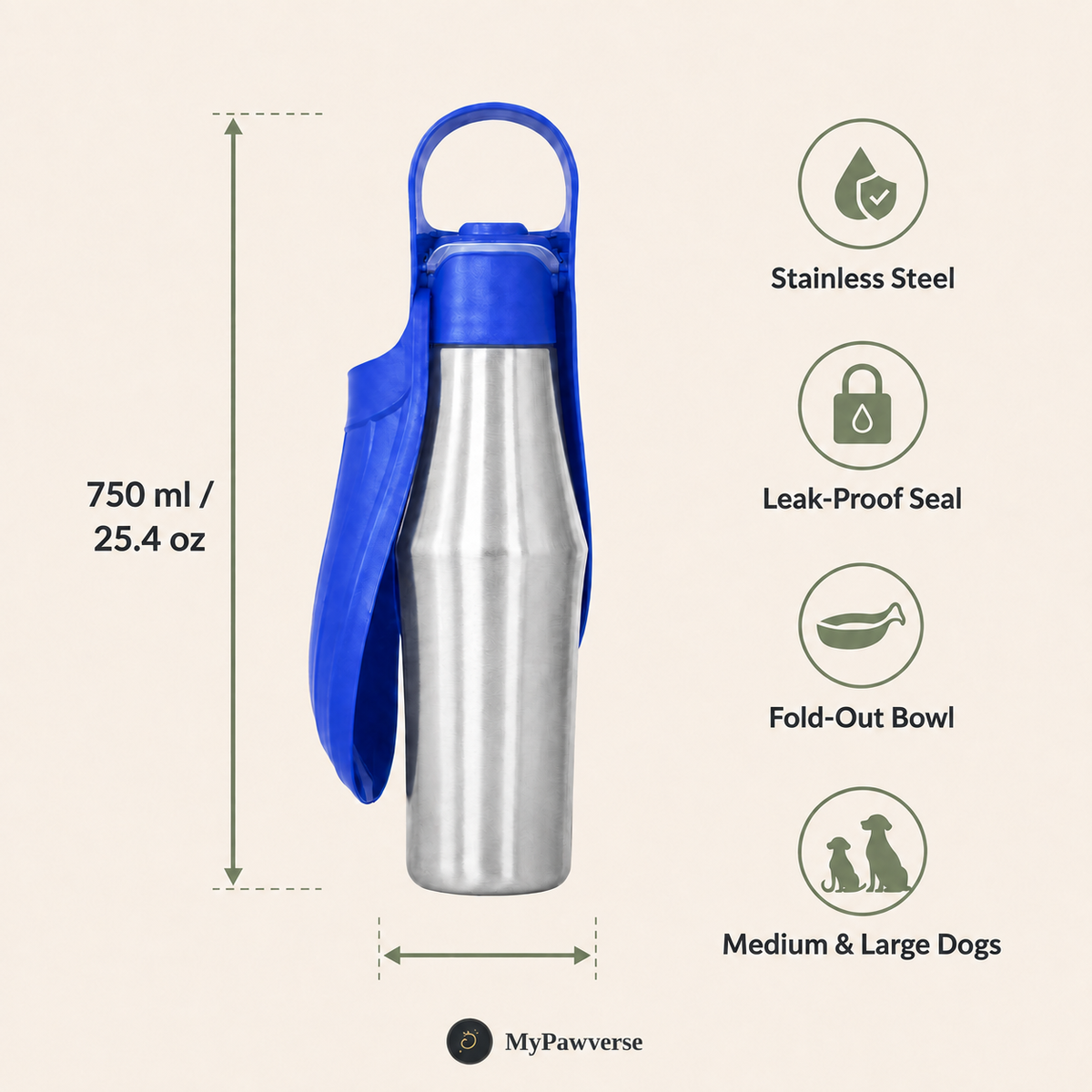 750ml dog bottle specifications