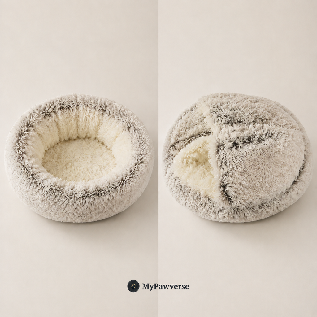 Convertible plush bed shown in two configurations
