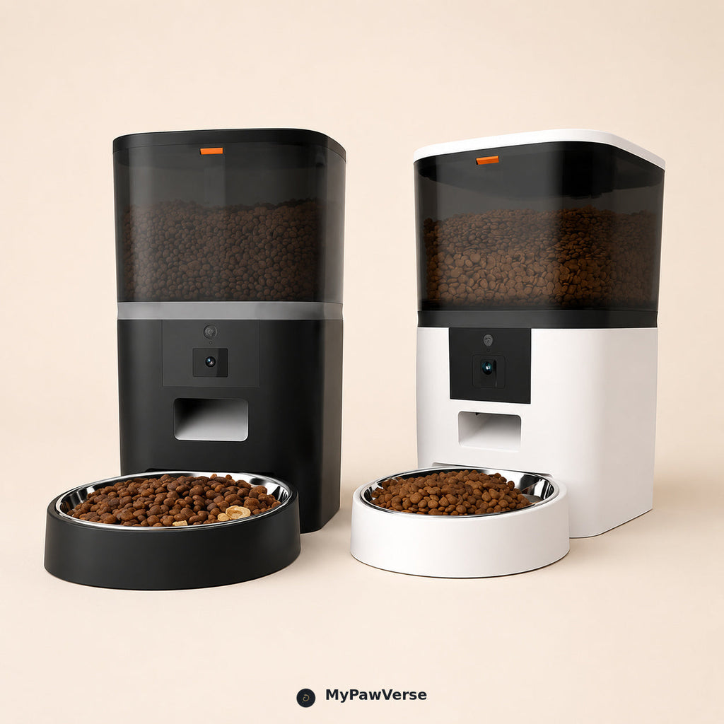 Black and White PawCam automatic camera pet feeders