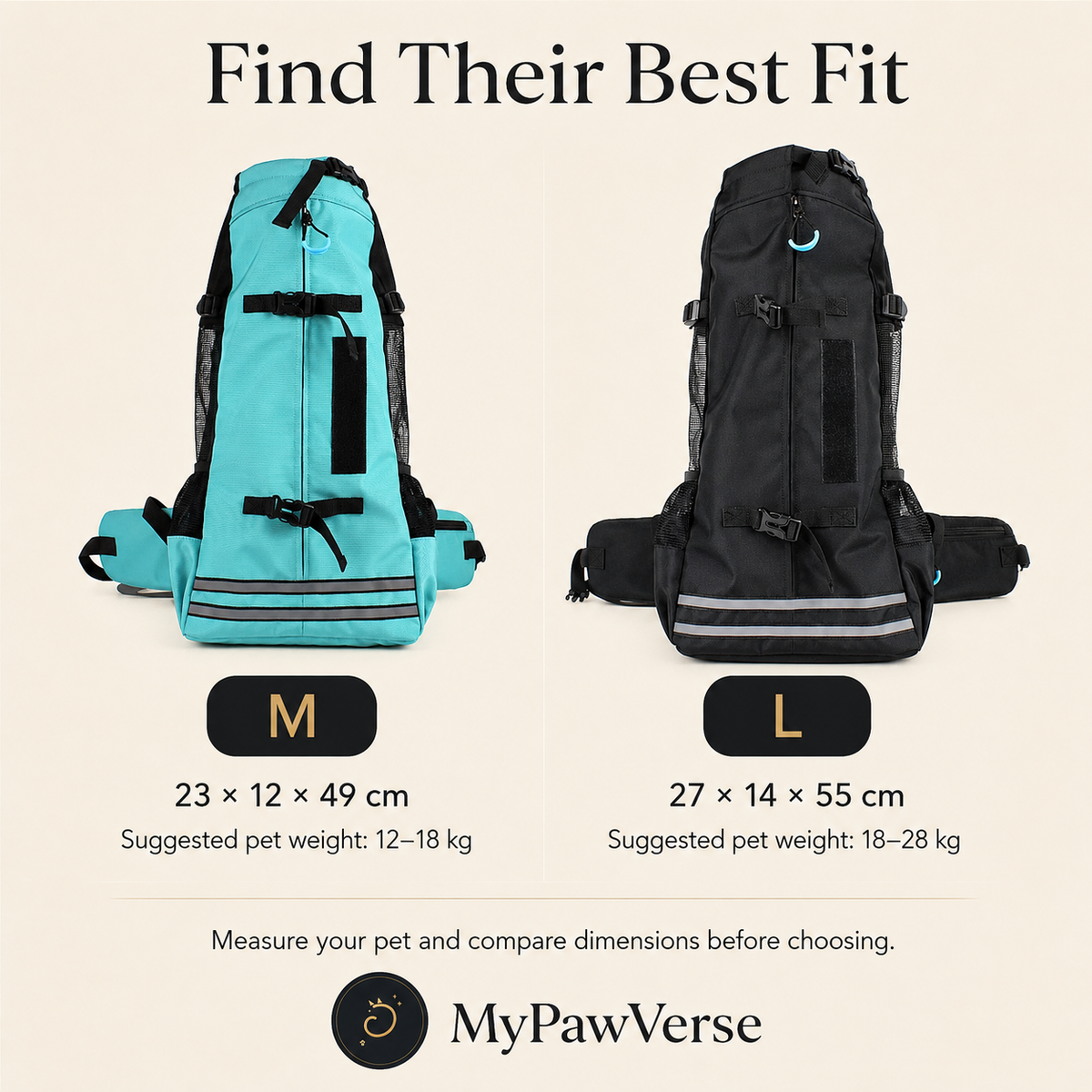 PawCarry carrier size guide for Medium and Large
