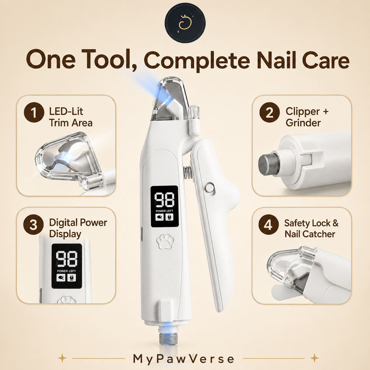 PawGlow LED pet nail clipper and grinder features