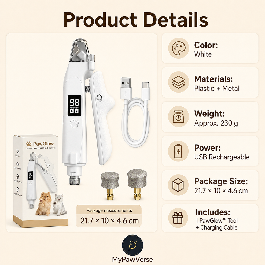 PawGlow product details and package measurements