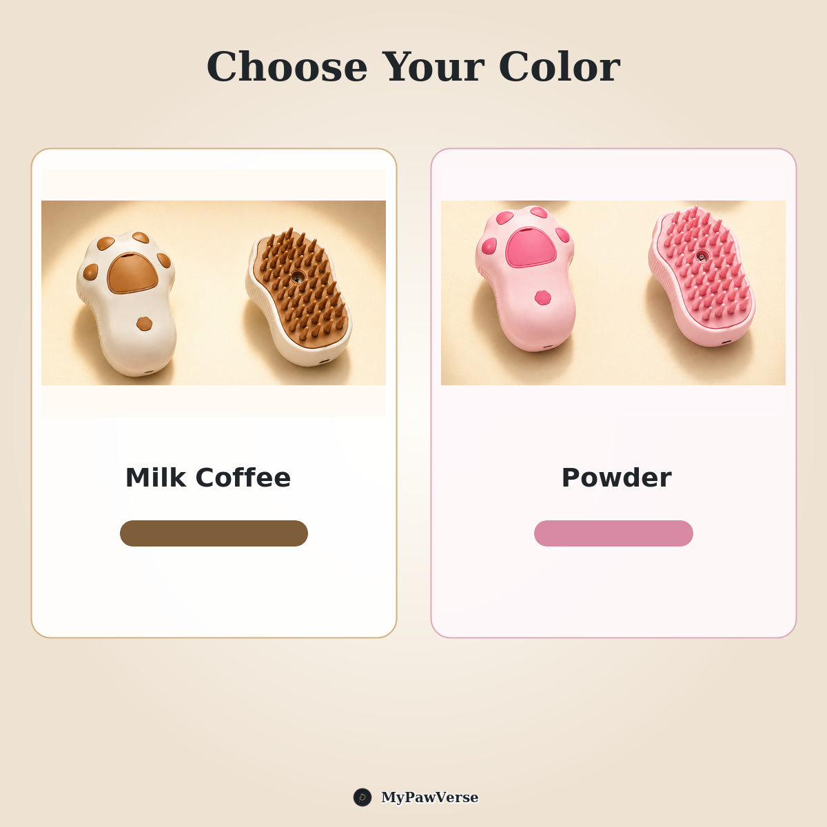PawMist color guide showing Milk Coffee and Powder variants