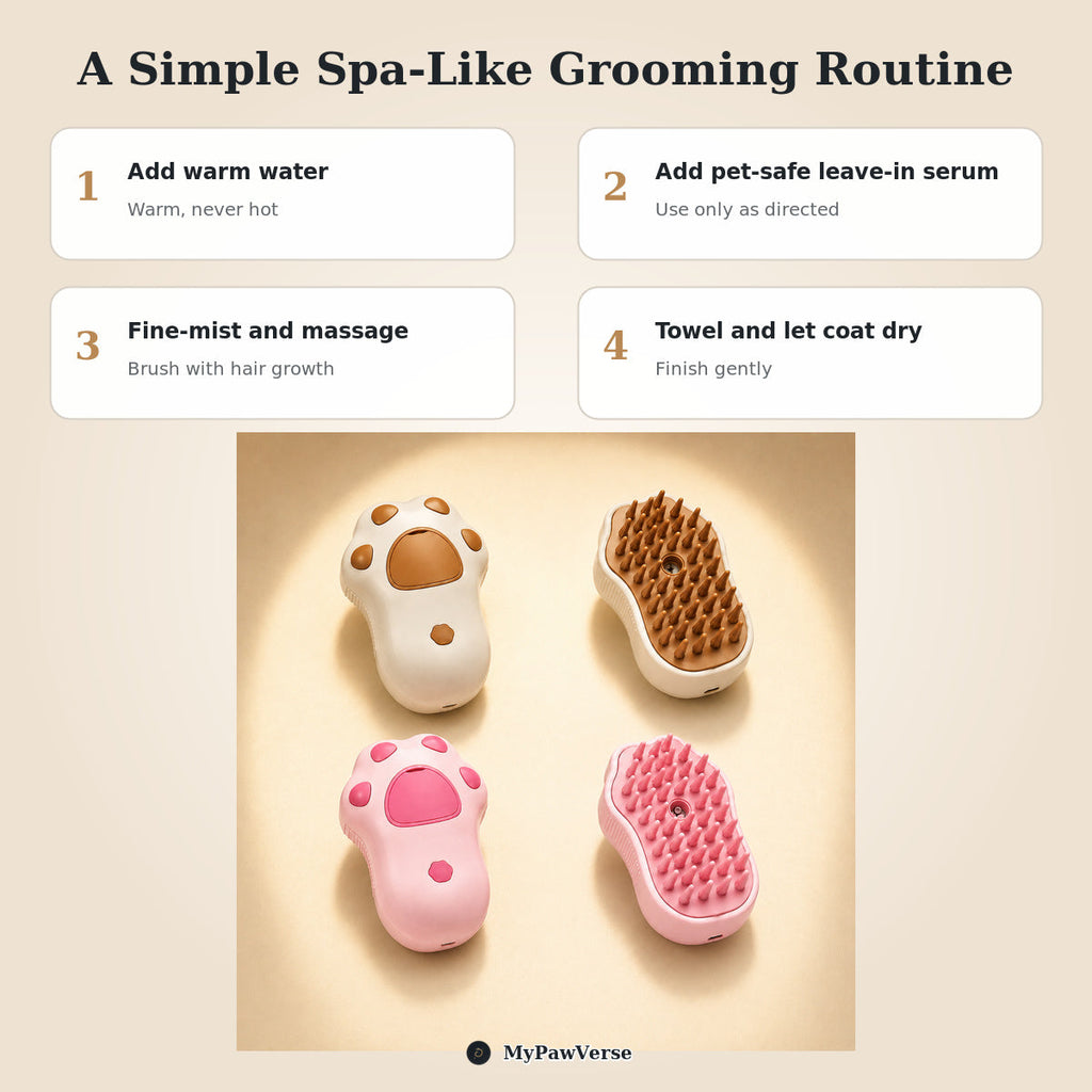 Four-step PawMist spa-like grooming routine