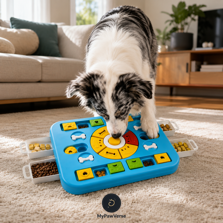 PawPuzzle Treat-Dispensing IQ Puzzle Toy lifestyle view