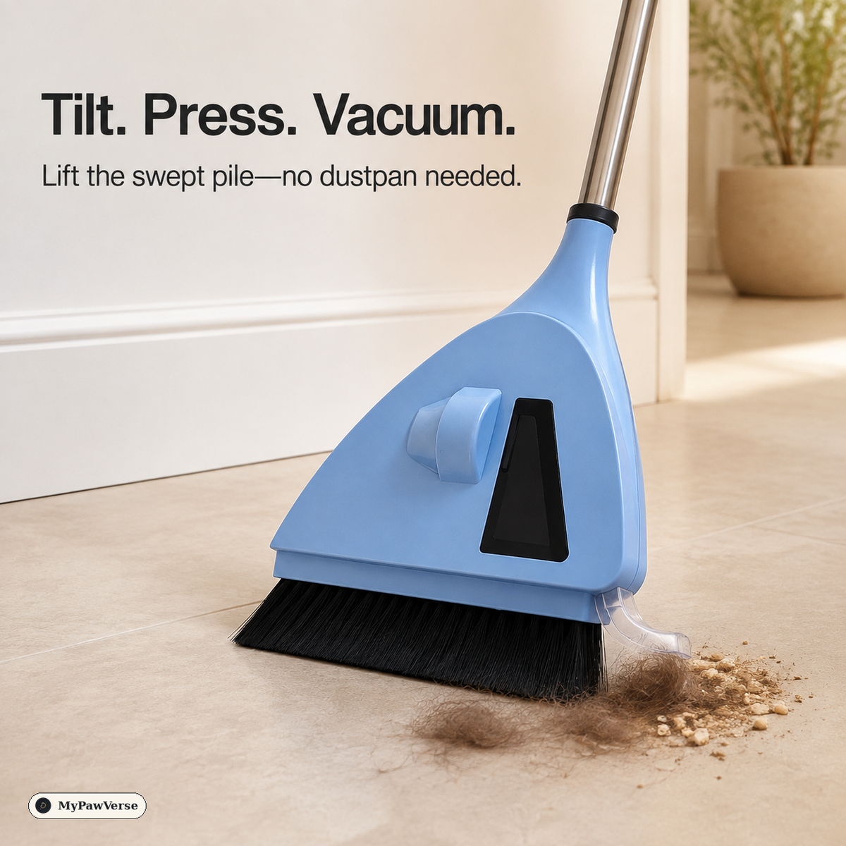 SweepVac Pro clear side nozzle lifting a swept debris pile
